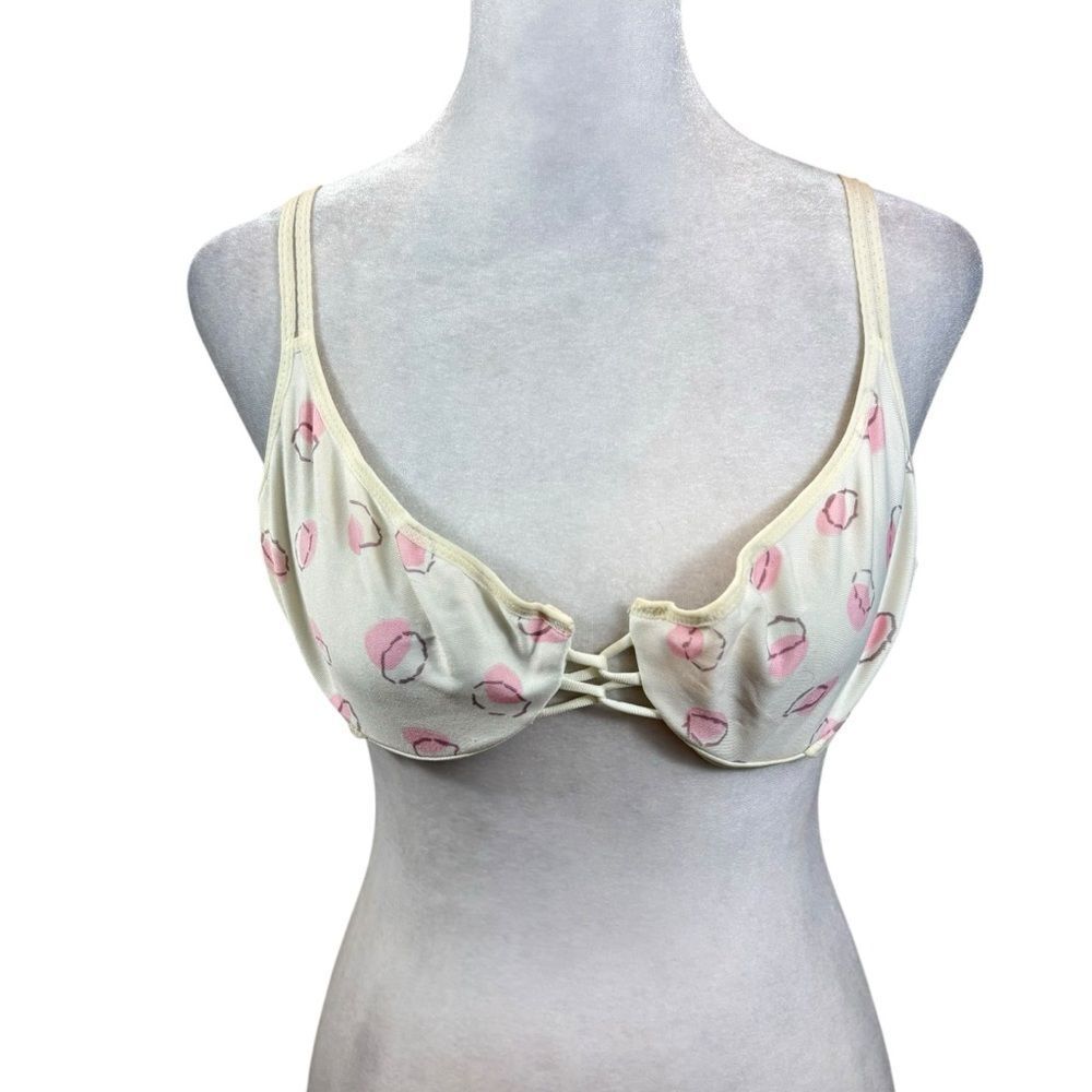 Vintage Olga Brand Off White and Pink Bra Size 36